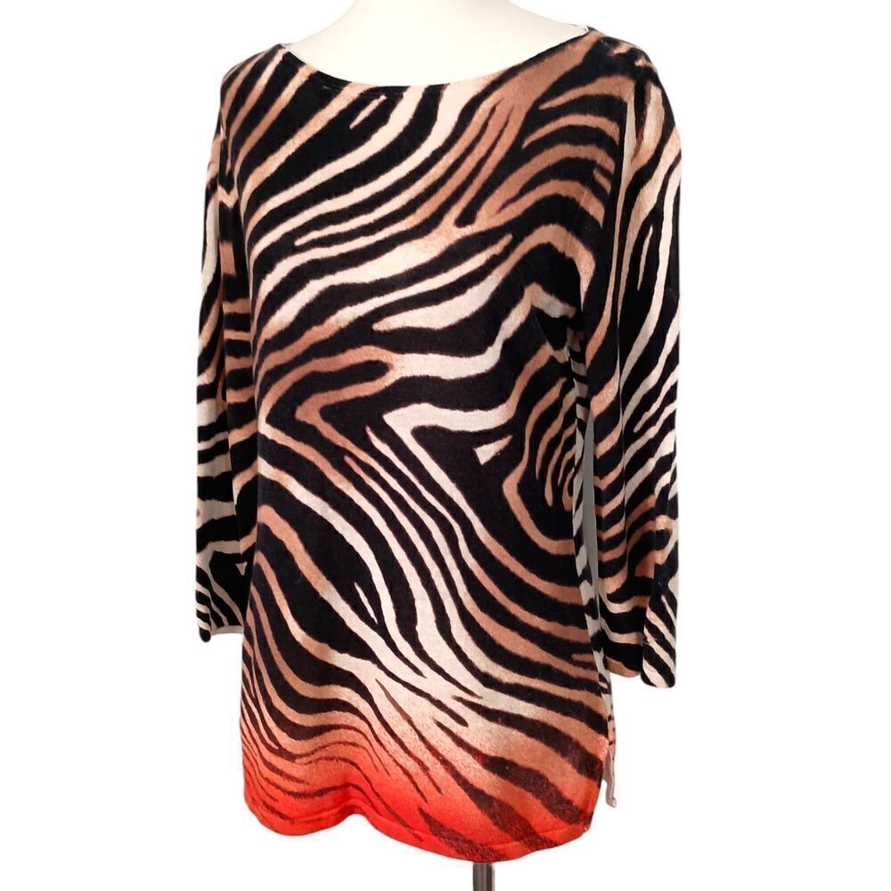 Ralph Lauren LRL Tunic Top Sz L Petite Linen Blend Knit Animal Print Mob Wife - Picture 6 of 16